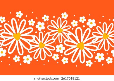 Seamless border with white flowers on red background for Your spring  natural design