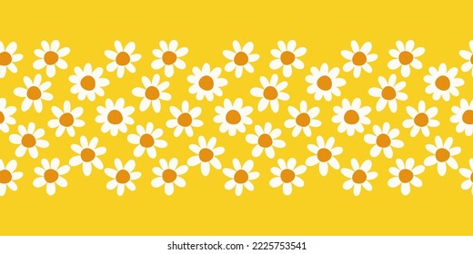 Seamless border with white flowers and yellow background