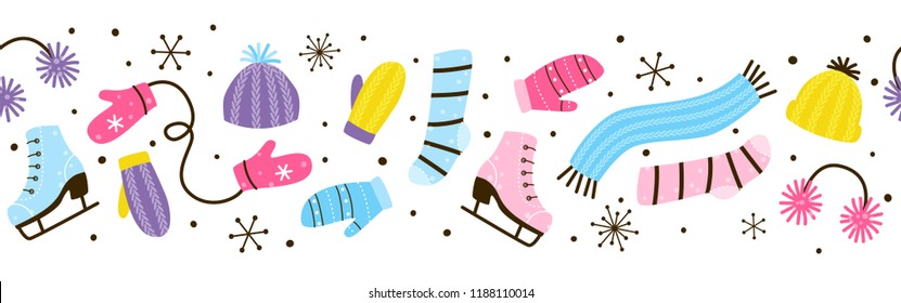 Seamless Border With Winter Clothes