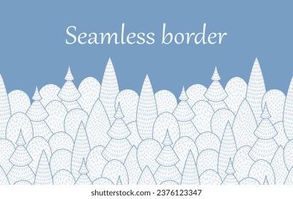 Seamless border with winter forest, silhouette.