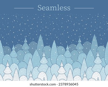Nahtlose Grenze mit Winterwald und Schneefall, Winterhintergrund und Karte.