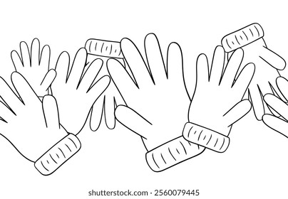 Seamless border of winter gloves. Graphic line Doodle vector illustration. Template design for flyers, banners, booklets, brochures etc. Vector 10 EPS
