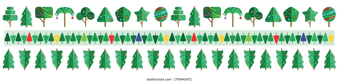 Seamless Borders Christmas Tree Collection Endless Stock Vector 