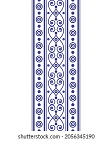 seamless borders element, abstract ornament Thailand and Chinese style, Imitation of porcelain painting, blue and white ceramic decorative line design, indigo pattern, vector illustration