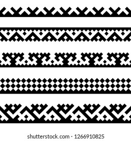 Seamless borders with ethnic ornaments of northern nations. Pattern brushes are included in EPS file.