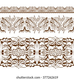 Seamless borders in the ethnic style. Floral decorative patterns.