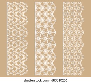 Seamless borders, geometric line patterns. Tribal ethnic arabic, indian, turkish decorative ornaments, fashion lace collection. Isolated design elements for headline, banners, wedding invitation cards