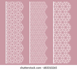 Seamless borders, geometric line patterns. Tribal ethnic arabic, indian, turkish decorative ornaments, fashion lace collection. Isolated design elements for headline, banners, wedding invitation cards