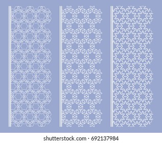 Seamless borders, geometric line patterns. Tribal ethnic arabic, indian, turkish decorative ornaments, fashion lace collection. Isolated design elements for headline, banners, wedding invitation cards