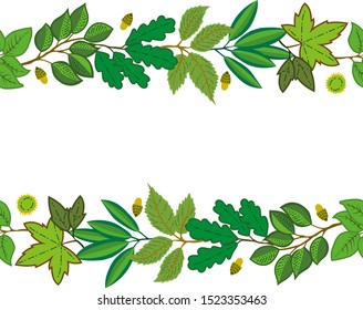 Seamless borders with green leaves. Vector illustration, EPS 10