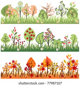 Seamless borders with growing trees. Different seasons