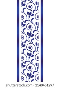 Nahtlose Grenzen mit Blättern. Abstrakter Blumenrahmen. Nachahmung der Porzellanmalerei. Blau-weiße Keramik dekorative Linie Kunst Design. Dekor aus dem Indigoblatt. Keramik. Vektorgrafik