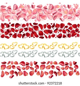 Seamless borders made of rose petals on white