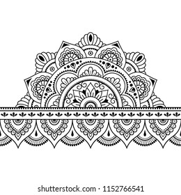 Seamless borders with mandala for design, application of henna, Mehndi and tattoo. Decorative pattern in ethnic oriental style.