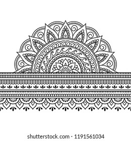 Seamless borders with mandala for design, application of henna, Mehndi and tattoo. Decorative pattern in ethnic oriental style.