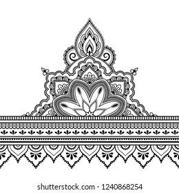 Seamless borders with mandala for design, application of henna, Mehndi and tattoo. Decorative pattern in ethnic oriental style.