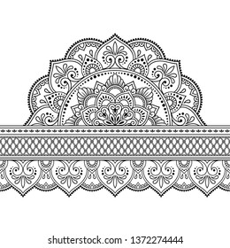 Seamless borders with mandala for design, application of henna, Mehndi and tattoo. Decorative pattern in ethnic oriental style.