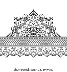 Seamless borders with mandala for design, application of henna, Mehndi and tattoo. Decorative pattern in ethnic oriental style.