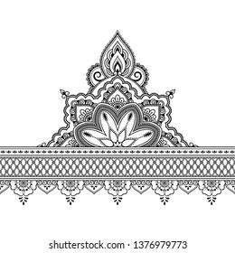 Seamless borders with mandala for design, application of henna, Mehndi and tattoo. Decorative pattern in ethnic oriental style.