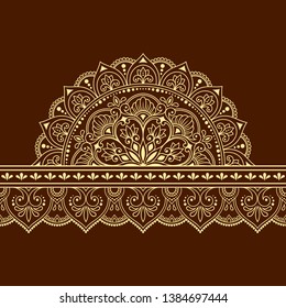 Seamless borders with mandala for design, application of henna, Mehndi and tattoo. Decorative pattern in ethnic oriental style.