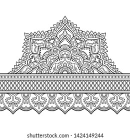 Seamless borders with mandala for design, application of henna, Mehndi and tattoo. Decorative pattern in ethnic oriental, Indian style. Doodle ornament. Outline hand draw vector illustration.