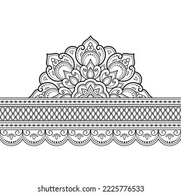 Seamless borders with mandala for design, application of henna, Mehndi and tattoo. Decorative pattern in ethnic oriental, Indian style. Doodle ornament. Outline hand draw vector illustration.