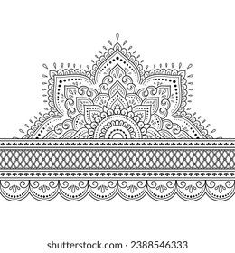 Fronteras sin inconvenientes con mandala para el diseño, aplicación de henna, Mehndi y tatuaje. Decoración de estilo étnico oriental, indio. Ornamento de perro. Ilustración vectorial de dibujo manual de contorno.