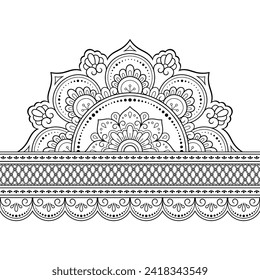 Seamless borders with mandala for design, application of henna, Mehndi and tattoo. Decorative pattern in ethnic oriental, Indian style. Doodle ornament. Outline hand draw vector illustration.