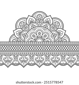 Seamless borders with mandala for design, application of henna, Mehndi and tattoo. Decorative pattern in ethnic oriental, Indian style. Doodle ornament. Outline hand draw vector illustration.