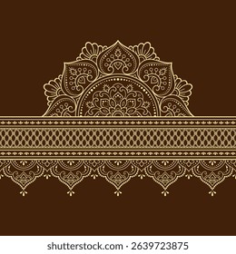 Seamless borders with mandala for design, application of henna, Mehndi and tattoo. Decorative pattern in ethnic oriental, Indian style. Doodle ornament. Outline hand draw vector illustration.