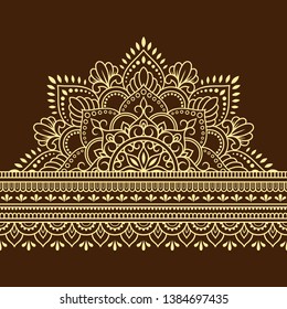 Seamless borders with mandala and flower for design, application of henna, Mehndi and tattoo. Decorative pattern in ethnic oriental style. Doodle ornament. Outline hand draw vector illustration.