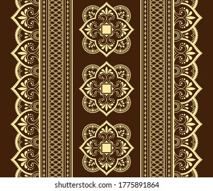 Patrón de fronteras sin foco con flor Mehndi para el dibujo y tatuaje de Henna. Decoración de estilo étnico oriental, indio. Ornamento de perro. Ilustración vectorial de dibujo manual de contorno.