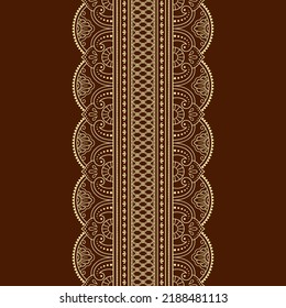 Seamless borders pattern for Mehndi, Henna drawing and tattoo. Decoration in ethnic oriental, Indian style. Doodle ornament. Outline hand draw vector illustration.