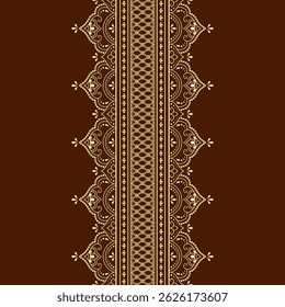 Padrão de bordas sem costura para Mehndi, Henna desenho e tatuagem. Decoração em estilo étnico oriental, indiano. Doodle ornamento. Ilustração vetorial de desenho à mão do contorno.
