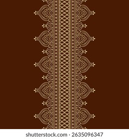 Padrão de bordas sem costura para Mehndi, Henna desenho e tatuagem. Decoração em estilo étnico oriental, indiano. Doodle ornamento. Ilustração vetorial de desenho à mão do contorno.