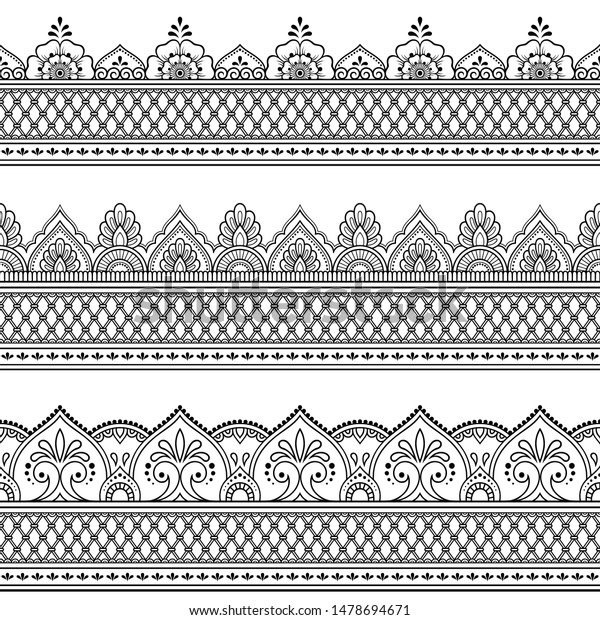 Seamless Borders Pattern Mehndi Henna Drawing Stock Vector (Royalty ...