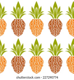 Seamless borders pattern with silhouettes fruits pineapples. Hand drawn repeating background. Tropical tiling texture. Cloth art design