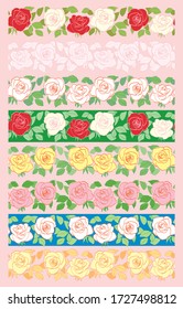 seamless borders with roses - vector set of decorative flower ornaments