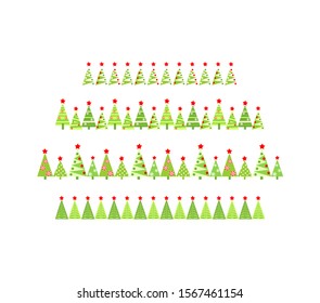 Seamless borders set with cut out paper abstract firs for Christmas greeting design. Flat design