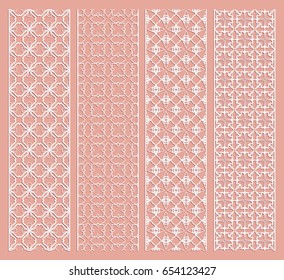 Seamless borders set, decorative white lace patterns, fashion collection. Tribal ethnic arabic, indian, turkish geometric ornaments. Isolated design elements