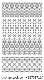 Seamless borders set isolated on white. Decorative tileable ornaments collection. Vector illustration.