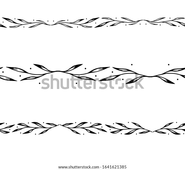 Seamless borders from simple graphic outline\
twigs. Hand-drawn elements for decoration of invitations, posters,\
social networks template. Stock vector illustration isolated on\
transparent\
background.