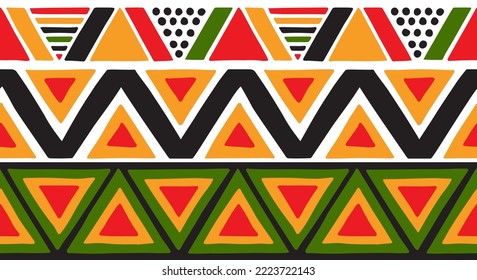 Seamless borders with triangle African motifs. colorful vector patterns.