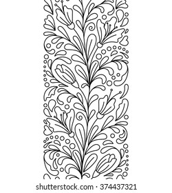 Seamless borders vector in doodle style. Floral, ornate, decorative, Valentines, Women's day design elements. Black and white background. Coloring book pattern