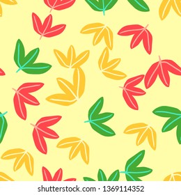 Seamless botaniacal pattern with colorful leaves, summer, autumn background.
