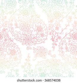 Seamless botanic texture, detailed flowers illustrations. Floral pattern in doodle style, spring floral background. Vector flower pattern. Gradient background.