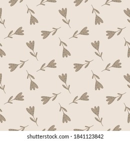 Seamless botanic tulip flower silhouettes pattern. Doodle floral ornament in beige tones on light background. Vector illustration for seasonal textile prints, fabric, banners, backdrops and wallpapers