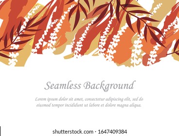 Seamless botanical background with text space isolated on a white background. Vector illustration. Horizontally repeatable.