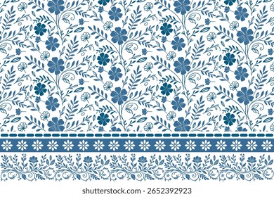 Diseño de borde botánico sin costuras con dibujo de línea floral continuo para embalaje textil moderno y embalaje Impresión

