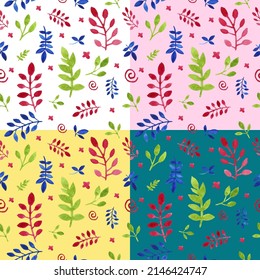 Seamless Botanical color pattern with branches and leaves, ideal for drawing on fabric, wrapping paper or for interior decoration. Vector illustration